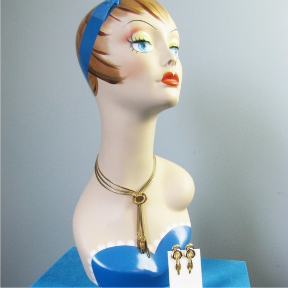 Vintage Monet Priscilla Lariat Slide Choker Necklace with Matching Earrings - Picture 2 of 4